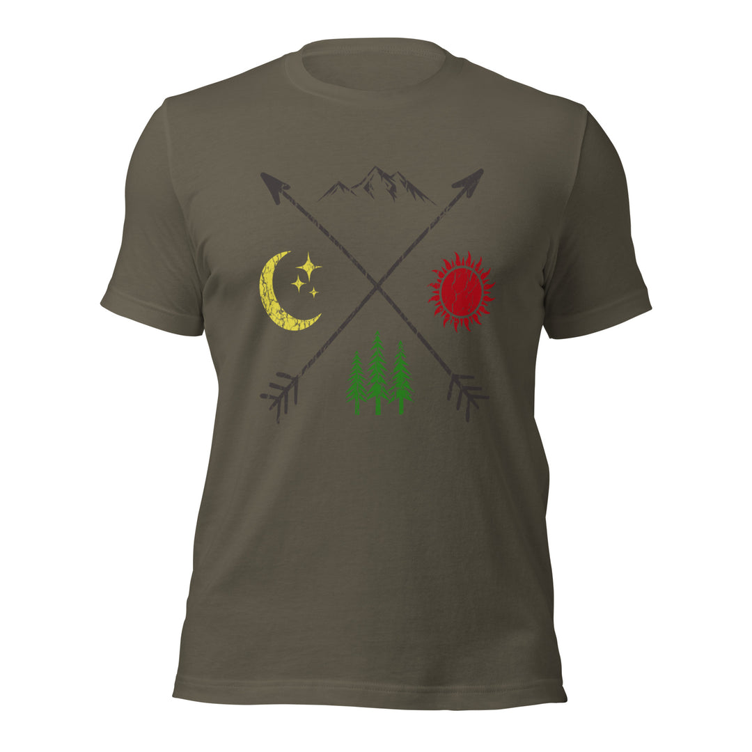 Camping Arrows Outdoor Sun Moon Unisex t-shirt