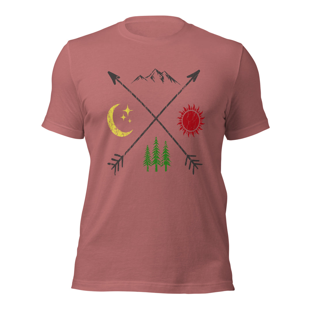 Camping Arrows Outdoor Sun Moon Unisex t-shirt