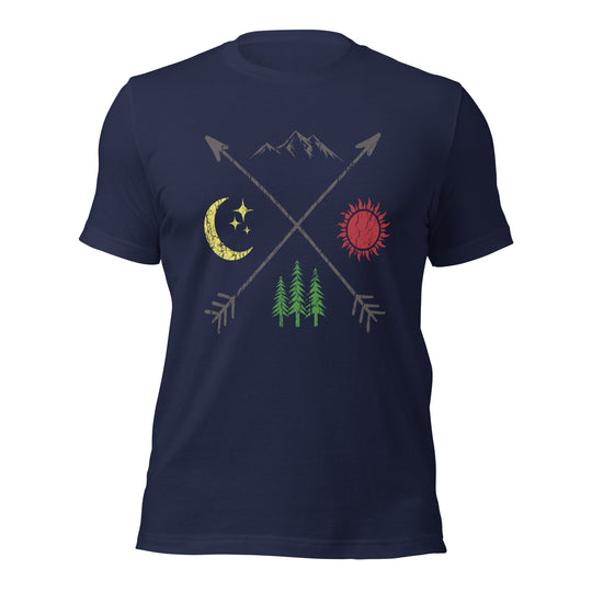 Camping Arrows Outdoor Sun Moon Unisex t-shirt